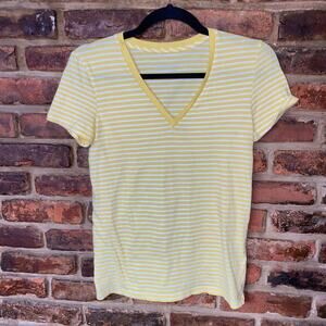 New Everlane Yellow Stripe Short Sleeve V-Neck Cotton T-Shirt Women's Size XS